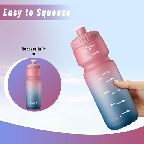 اضغط على زجاجة ماء 32 أوقية ، 2Pack دراجة ماء زجاجة تسرب ، 1000 مل BPA خالية لجميع اللياقة البدنية وركوب الدراجات السريعة صمام التدفق السريع in Kuwait