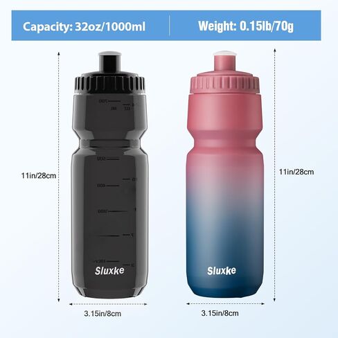 اضغط على زجاجة ماء 32 أوقية ، 2Pack دراجة ماء زجاجة تسرب ، 1000 مل BPA خالية لجميع اللياقة البدنية وركوب الدراجات السريعة صمام التدفق السريع in Kuwait