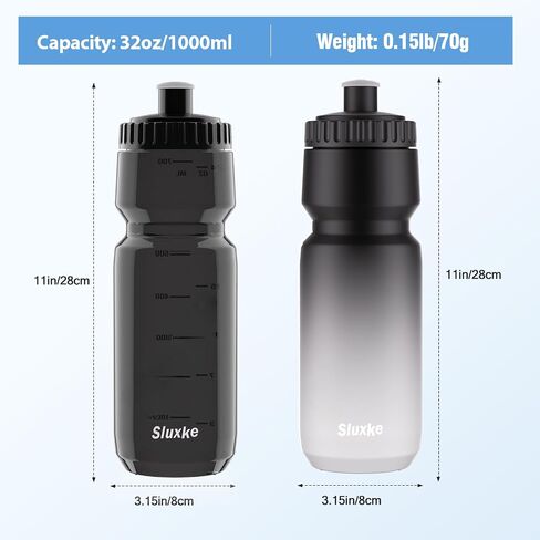اضغط على زجاجة ماء 32 أوقية ، 2Pack دراجة ماء زجاجة تسرب ، 1000 مل BPA خالية لجميع اللياقة البدنية وركوب الدراجات السريعة صمام التدفق السريع in Kuwait