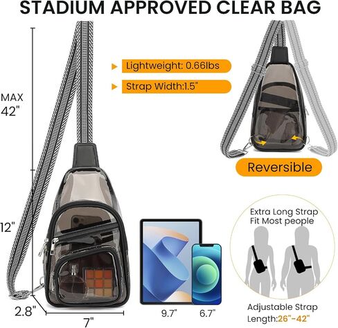 حقيبة واضحة لأحداث الاستاد ، حقيبة حفلات Clear Crossbody ، فاني باك للنساء ، انظر من خلال أكياس الاستاد in Kuwait