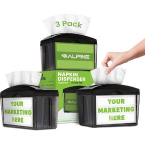 Alpine 3 Pack Tabletop Commercial Napkin Dispenser Restaurant Napkin Holder for Interfold Napkins with 2 Side Marketing Space Insert for Restaurants, Cafeterias, Food Trucks, Clubs - Black in Kuwait