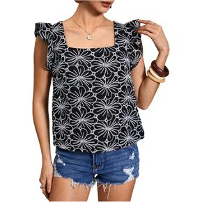 MakeMeChic Women's Floral Print Blouse Flutter Sleeve Ruffle Square Neck Summer Boho Shirt in Saudi Arabia