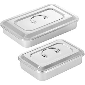 2 PCS Medical Surgical Trays, 304 Stainless Steel Instruments Tray Organizer Holder with Lid and Handle Grip for Medical Surgical Dental Lab Instruments (12 Inch+9.5 Inch) in Saudi Arabia