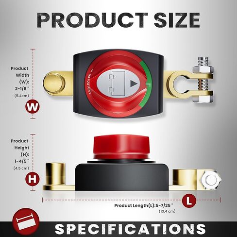 Side Post Battery Disconnect Switch, 12 and 24V Master Power Cut Off Switch for Car, RV, Boat and Vehicle (On/Off, 3/8"-16 UNC Thread) in Saudi Arabia