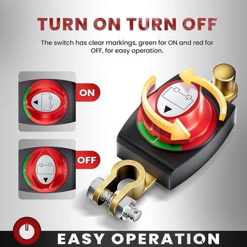 Side Post Battery Disconnect Switch, 12 and 24V Master Power Cut Off Switch for Car, RV, Boat and Vehicle (On/Off, 3/8"-16 UNC Thread) in Saudi Arabia