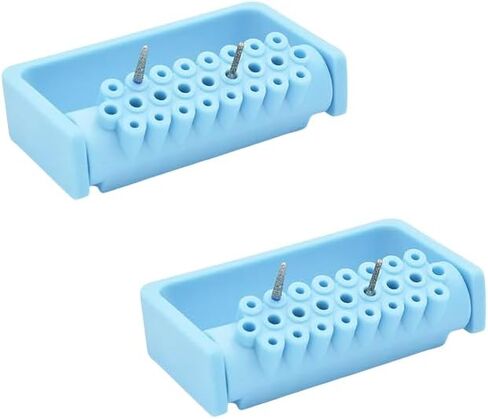 2/Pcs Dental Bur Caddy for 25 Bur Blocks Autoclavable 275°F Dental Color Code Bur Block Holder Silicone Organizer (Neon Blue) in Saudi Arabia
