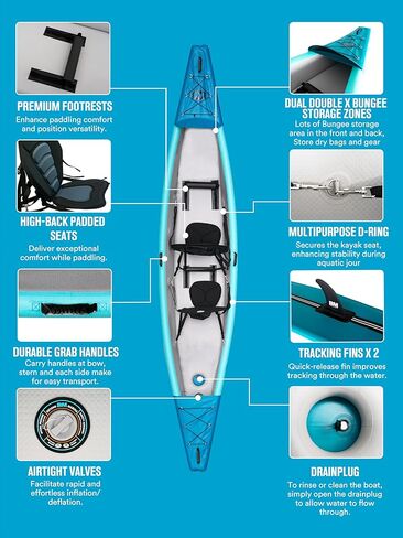 BEYOND MARINA Inflatable Kayak 1 & 2 & 3 Person Adult- Full Drop Stitch Kayak with Aluminum Paddles, Seats, Footrests, Pump, Fins in Kuwait