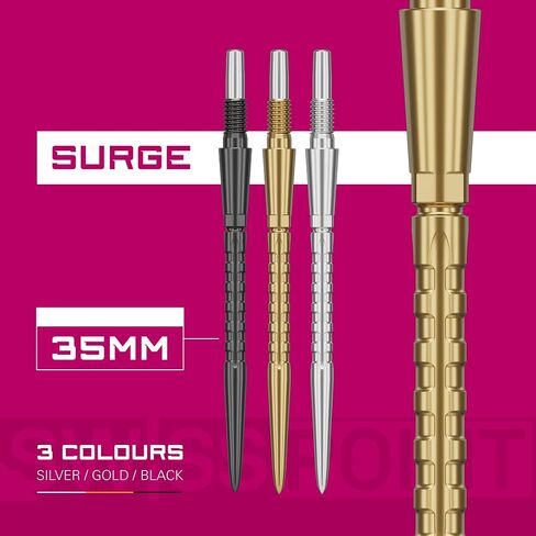 TARGET Darts Swiss Point Storm Dart Points, Surge (3 Pack Set of Tips) 26MM/30MM/35MM – Gold/Silver/Black | Change Dart Points, Swiss Storm Points, Professional Darts Accessories in Saudi Arabia