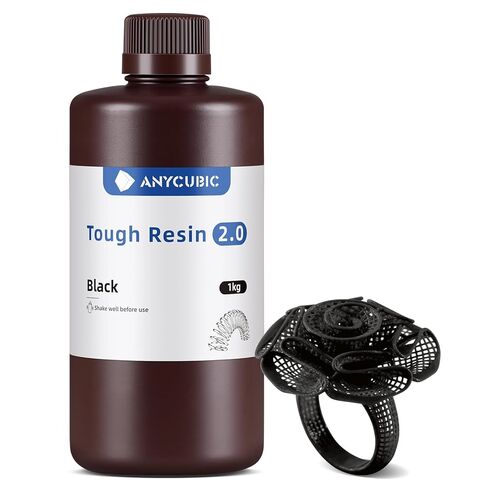ANYCUBIC Tough 3D Printer Resin 2.0, Tough Resin with High Hardness and High Precision, 365-405nm Fast Curing 3D Resin for 4/8/12/16K LCD/DLP/SLA Resin 3D Printing (Black, 1kg) in Kuwait