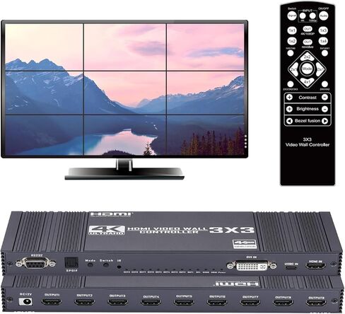 Video Wall Controller 2x2, TV Wall Processor, 4K@30Hz HDMI Multi-Screen Splicing Processor with HDMI+DVI+USB C Input, Support 9 Display Modes 2x2 1x2 1x3 2x1 3x1 in Saudi Arabia