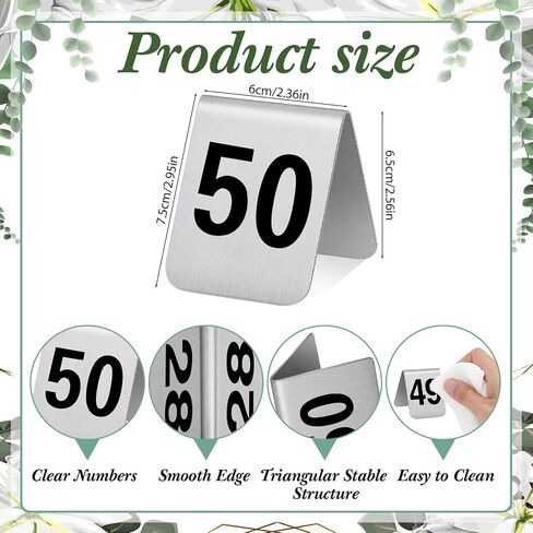 Blulu 50 Pcs Stainless Steel Table Numbers 1-50 Tent Style 3.0 x 2.4 Inch Double Side Restaurants Table Number Card Signs for Wedding Reception Party Banquets Anniversaries Cafes Bars Supplies in Saudi Arabia