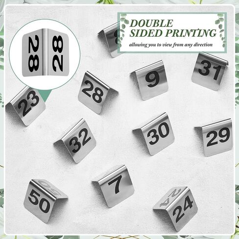 Blulu 50 Pcs Stainless Steel Table Numbers 1-50 Tent Style 3.0 x 2.4 Inch Double Side Restaurants Table Number Card Signs for Wedding Reception Party Banquets Anniversaries Cafes Bars Supplies in Saudi Arabia