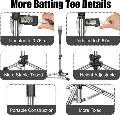 Baseball Tee Batting Tee Softball Tee Portable Travel Hitting Tee,Easy Adjustable Height,Stable Tripod Stand (Baseball Tee, Steel Hue) in Kuwait