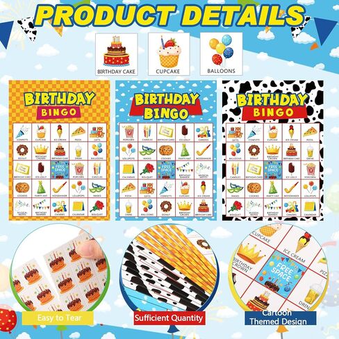 Shappy 35 PCS Toys Birthday Bingo Cards 24 Plateg Cartoon Party Games Toy Toy Fun 3 Colors Bingo Games for School Classroom Family Holday Party Group Trouge Forvors Favors Suppors in Saudi Arabia