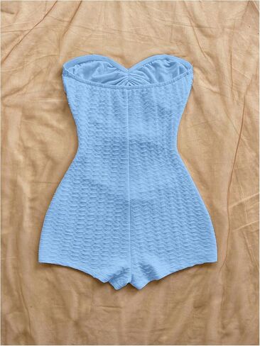 MakeMeChic Women's Summer Short Rompers Twist Bandeau Strapless One Piece Jumpsuits in Kuwait