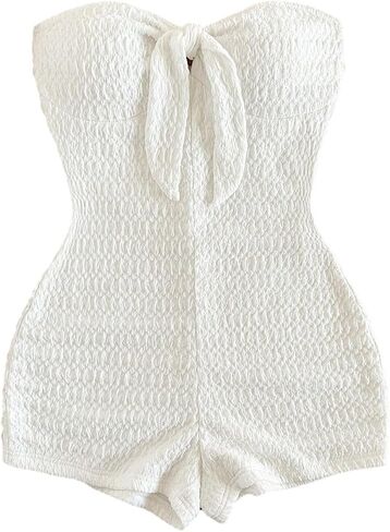 MakeMeChic Women's Summer Short Rompers Twist Bandeau Strapless One Piece Jumpsuits in Saudi Arabia