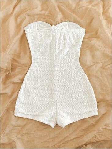 MakeMeChic Women's Summer Short Rompers Twist Bandeau Strapless One Piece Jumpsuits in Saudi Arabia