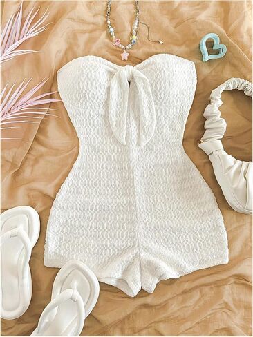 MakeMeChic Women's Summer Short Rompers Twist Bandeau Strapless One Piece Jumpsuits in Saudi Arabia