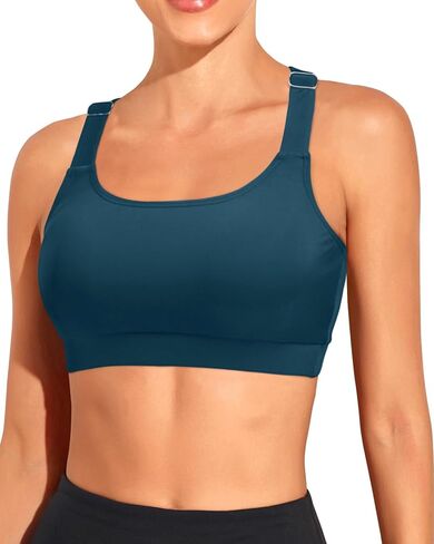 Tempt Me Women White Plus Size Sports Bra Bikini Tops Racerback Bathing Suits Top Padded Swim Tops Only in Saudi Arabia