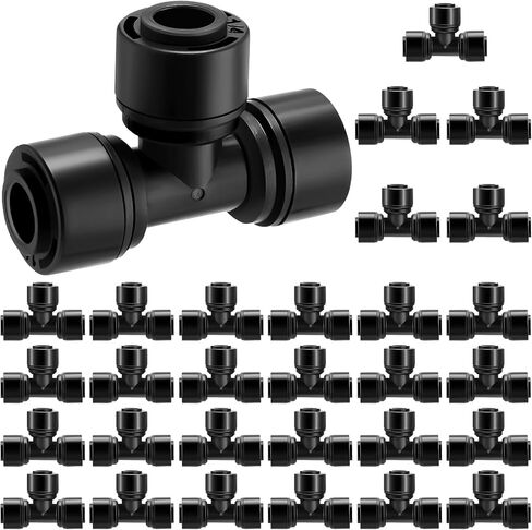 30 PCS 1/4 "موصلات تي شيرت للري للأنبوب تجهيزات الأجزاء السريعة للأنبوب ل 1/4 بوصة (6.35 مم) أنابيب الري أو الرش (الأسود ، موصل ثنائي الاتجاه) in Saudi Arabia