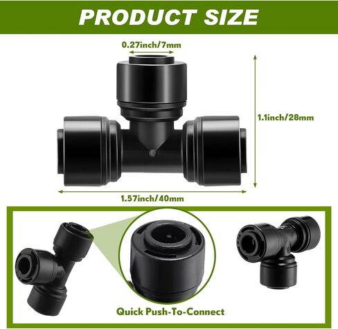 30 PCS 1/4 "موصلات تي شيرت للري للأنبوب تجهيزات الأجزاء السريعة للأنبوب ل 1/4 بوصة (6.35 مم) أنابيب الري أو الرش (الأسود ، موصل ثنائي الاتجاه) in Saudi Arabia