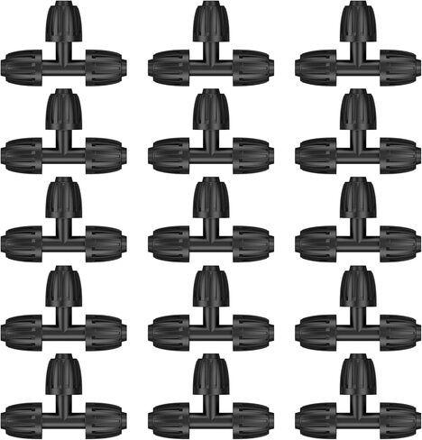 Pawfly 15 Pcs Drip Irrigation Fittings for 1/2 Inch Irrigation Tubing (1/2" ID x 0.64" OD), 1/2" Drip Line T Connectors with Anti-Drop Lock Nuts, Barbed Tees for Garden Irrigation System in Saudi Arabia