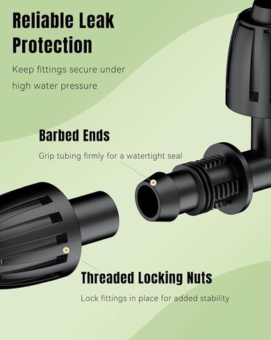 Pawfly 15 Pcs Drip Irrigation Fittings for 1/2 Inch Irrigation Tubing (1/2" ID x 0.64" OD), 1/2" Drip Line T Connectors with Anti-Drop Lock Nuts, Barbed Tees for Garden Irrigation System in Saudi Arabia