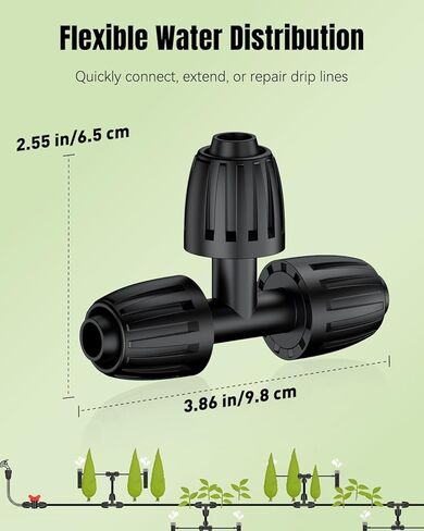 Pawfly 15 Pcs Drip Irrigation Fittings for 1/2 Inch Irrigation Tubing (1/2" ID x 0.64" OD), 1/2" Drip Line T Connectors with Anti-Drop Lock Nuts, Barbed Tees for Garden Irrigation System in Saudi Arabia