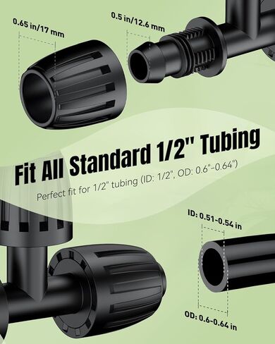 Pawfly 15 Pcs Drip Irrigation Fittings for 1/2 Inch Irrigation Tubing (1/2" ID x 0.64" OD), 1/2" Drip Line T Connectors with Anti-Drop Lock Nuts, Barbed Tees for Garden Irrigation System in Saudi Arabia