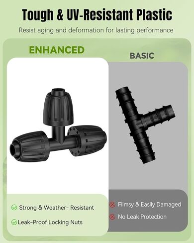 Pawfly 15 Pcs Drip Irrigation Fittings for 1/2 Inch Irrigation Tubing (1/2" ID x 0.64" OD), 1/2" Drip Line T Connectors with Anti-Drop Lock Nuts, Barbed Tees for Garden Irrigation System in Saudi Arabia