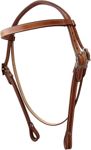Western Leather Latigo Browband Headstall Double Stitched Brown Bridle for Horse, Equestrian Gifts for Horses in Kuwait
