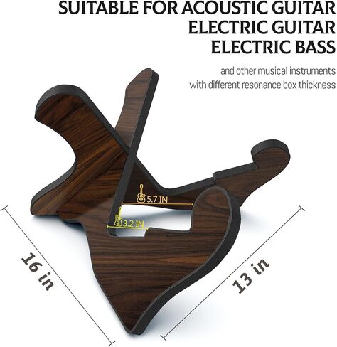 LALAOKS 1Pair Guitar Stand Wooden Guitar Stand Portable Folding Instrument Holder for Acoustic Classic Electric Bass Guitar Black walnut in Kuwait