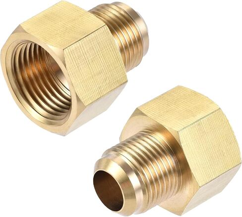 Brass Pipe Fitting，3/8 Inch Female x 1/4 Inch Male Flare Connector，SAE Brass Tube Adapter for Air Conditioner Gas Line Refrigeration HVAC，2 Pcs in Kuwait