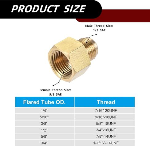 Brass Pipe Fitting，3/8 Inch Female x 1/4 Inch Male Flare Connector，SAE Brass Tube Adapter for Air Conditioner Gas Line Refrigeration HVAC，2 Pcs in Kuwait