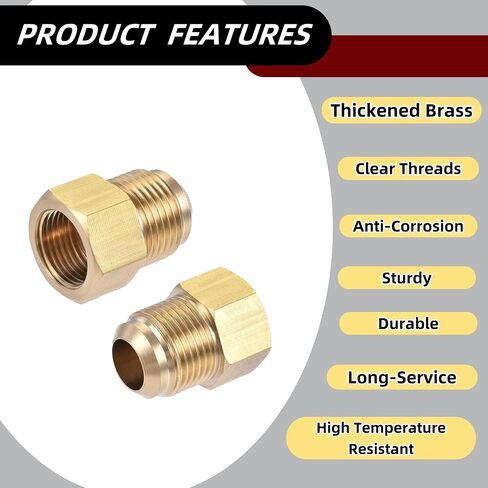 Brass Pipe Fitting，3/8 Inch Female x 1/4 Inch Male Flare Connector，SAE Brass Tube Adapter for Air Conditioner Gas Line Refrigeration HVAC，2 Pcs in Kuwait