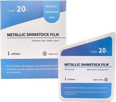 20m/Roll Dental Metallic Articulating Film, 8μm Thickness Metal Shimstock for Occlusal Marking & Implant Bite Analysis (Width 8mm) in Kuwait