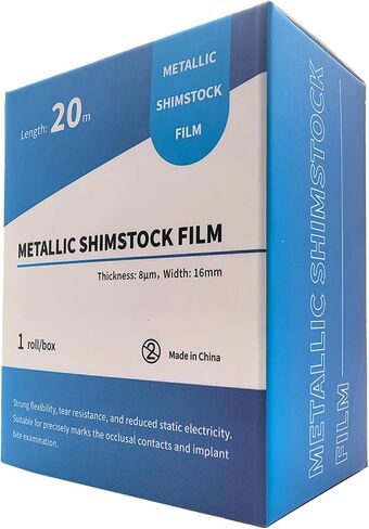 20m/Roll Dental Metallic Articulating Film, 8μm Thickness Metal Shimstock for Occlusal Marking & Implant Bite Analysis (Width 8mm) in Kuwait