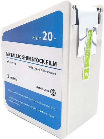 20m/Roll Dental Metallic Articulating Film, 8μm Thickness Metal Shimstock for Occlusal Marking & Implant Bite Analysis (Width 8mm) in Kuwait