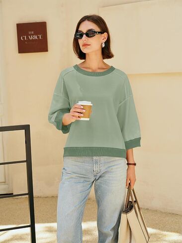 Nirovien Womens Short Sleeve Sweatshirt Oversized Crewneck Sweatshirts 3/4 Sleeve Casual Summer Tops in Saudi Arabia