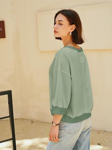 Nirovien Womens Short Sleeve Sweatshirt Oversized Crewneck Sweatshirts 3/4 Sleeve Casual Summer Tops in Saudi Arabia