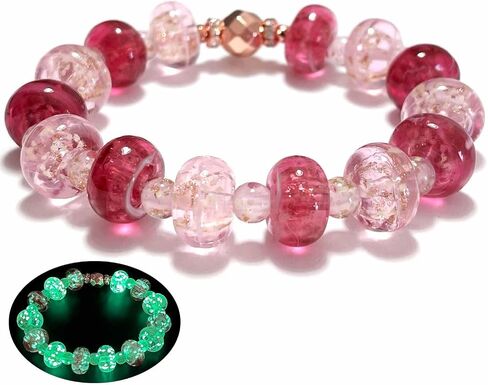 ARTSY Crafts Glow in The Dark Firefly Beads Bracelet, Handmade in USA, Colorful Donut Beads Luminous Murano Glass Jewelry Mermaid Moonstone Crystals Jewelry Gift in Kuwait