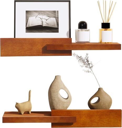Unique Floating Shelves, Modern Reversible Wall Shelves, Minimalist Wall Mount Hardwood Shelves, Picture Ledge & Frame Display for Bedroom, Living Room, Bathroom, Kitchen, 4.5D x 16.5W Inch in Saudi Arabia