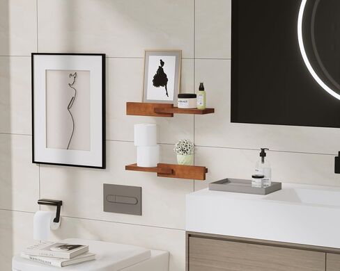 Unique Floating Shelves, Modern Reversible Wall Shelves, Minimalist Wall Mount Hardwood Shelves, Picture Ledge & Frame Display for Bedroom, Living Room, Bathroom, Kitchen, 4.5D x 16.5W Inch in Saudi Arabia