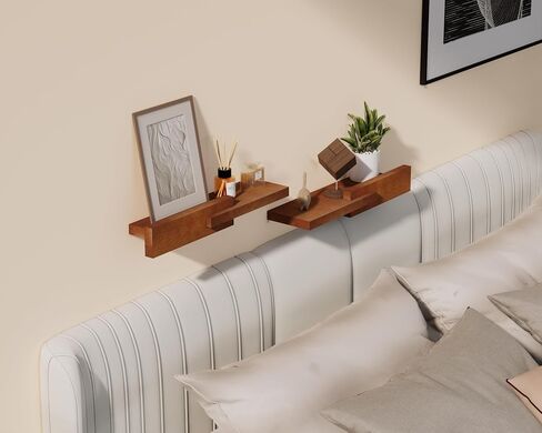 Unique Floating Shelves, Modern Reversible Wall Shelves, Minimalist Wall Mount Hardwood Shelves, Picture Ledge & Frame Display for Bedroom, Living Room, Bathroom, Kitchen, 4.5D x 16.5W Inch in Saudi Arabia