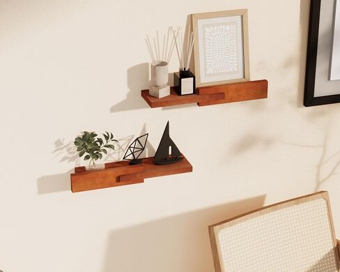 Unique Floating Shelves, Modern Reversible Wall Shelves, Minimalist Wall Mount Hardwood Shelves, Picture Ledge & Frame Display for Bedroom, Living Room, Bathroom, Kitchen, 4.5D x 16.5W Inch in Saudi Arabia