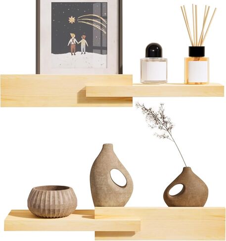 Unique Floating Shelves, Modern Reversible Wall Shelves, Minimalist Wall Mount Hardwood Shelves, Picture Ledge & Frame Display for Bedroom, Living Room, Bathroom, Kitchen, 4.5D x 16.5W Inch in Kuwait