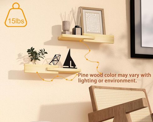 Unique Floating Shelves, Modern Reversible Wall Shelves, Minimalist Wall Mount Hardwood Shelves, Picture Ledge & Frame Display for Bedroom, Living Room, Bathroom, Kitchen, 4.5D x 16.5W Inch in Kuwait