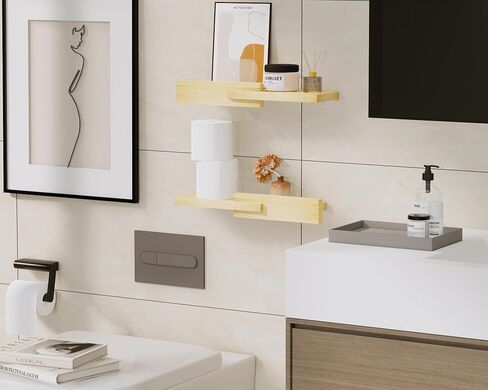 Unique Floating Shelves, Modern Reversible Wall Shelves, Minimalist Wall Mount Hardwood Shelves, Picture Ledge & Frame Display for Bedroom, Living Room, Bathroom, Kitchen, 4.5D x 16.5W Inch in Kuwait