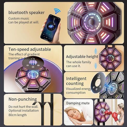 2025 آلة ملاكمة للموسيقى مع قفازات الملاكمة ، آلة اللكم الموسيقية مع مصابيح LED و Bluetooth ، 8 أهداف مع 10 أوضاع و 9 سرعات ، تعقب العدد لكمة ، ملائمة مثبتة على الحائط للبالغين والأطفال in Kuwait