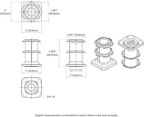 Outwater Industries Double Star Tell -Threads Caster Insert | الصلب المعالجة بالحرارة | يناسب 2 بوصة مربعة 16-18 أنبوب المقياس | الموضوع: 3/8-16 | 4 حزمة in Saudi Arabia
